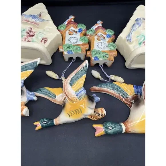 7 Piece vintage ceramic flying mallard duck wall pockets. Made In Japan - Picture 3 of 12